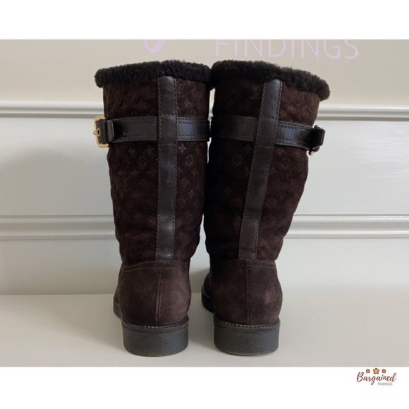 Authentic LOUIS VUITTON Dark Brown Suede Shearling Monogram Boots Size 36/6 - Picture 5 of 15
